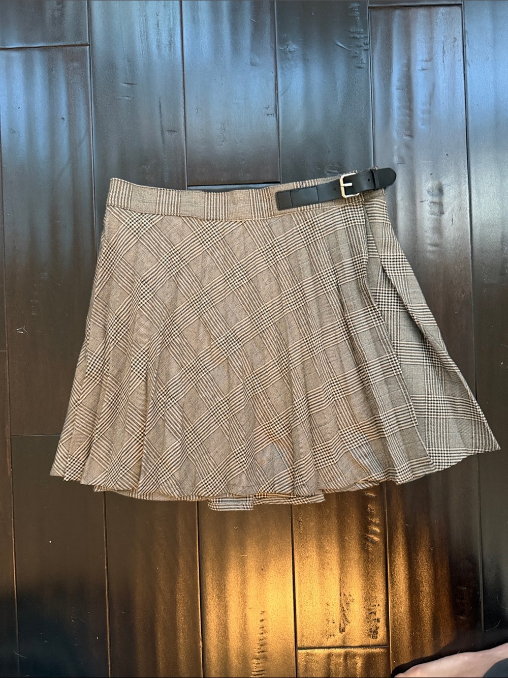 Forever 21 Brown Plaid Skater Mini with Black Belt Detail